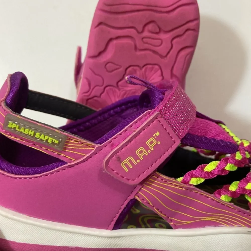 M.A.P.Splash Safe Tm Pink and Purple Sandals with Velcro Strap Size 2M